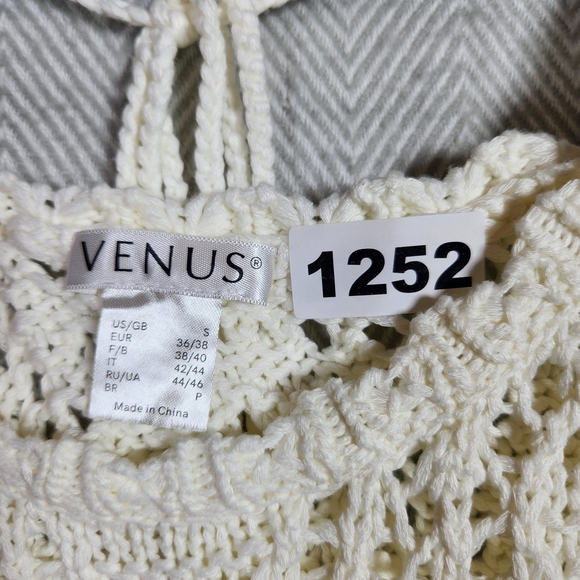 Venus Womens Small Cream Crochet Open Weave Long Sleeve Festival Sweater Boho - Picture 2 of 9